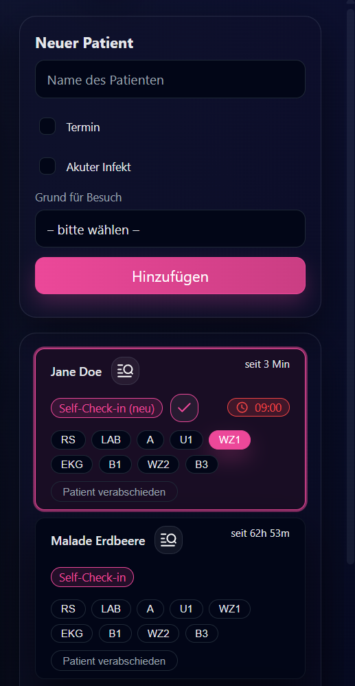 Patienten Leitsystem Anmeldung