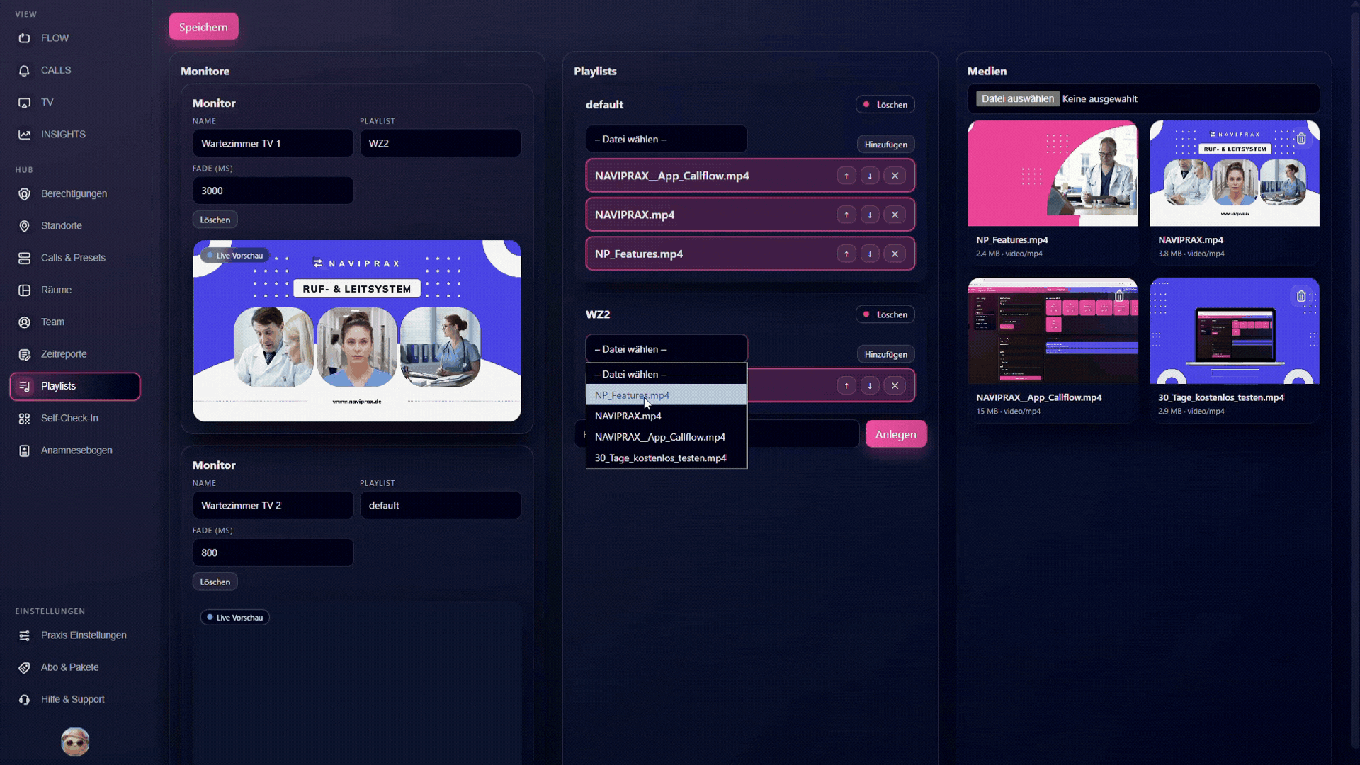 Wartezimmer Rufsystem App digitales Wartezimmer Rufsystem mit Patientenaufruf auf dem Wartezimmer Monitor